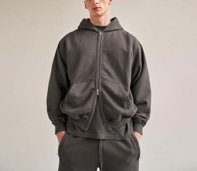 Чистый цвет Custom Logo Cotton Sports Wear Men Fleece Zip Up Hoodie Джакет 2