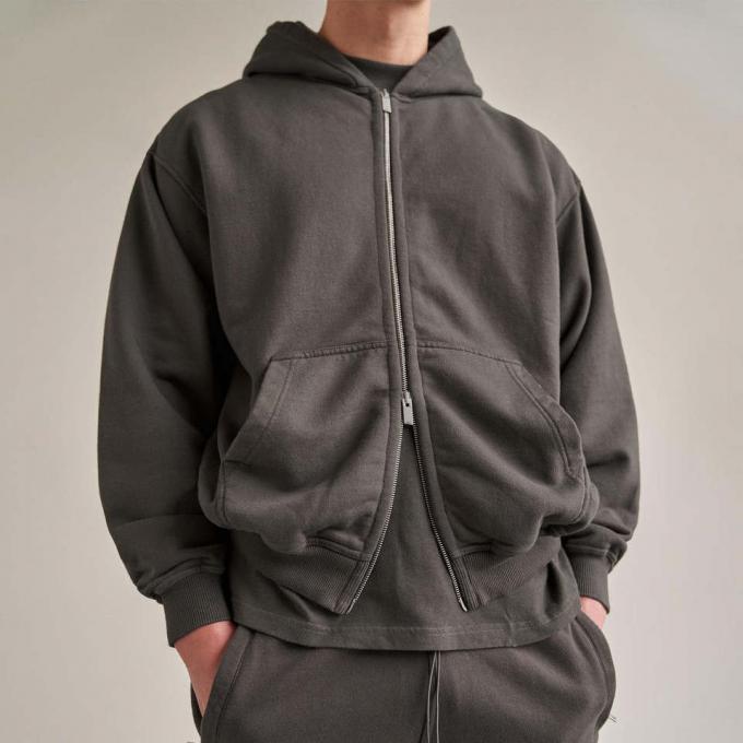 Чистый цвет Custom Logo Cotton Sports Wear Men Fleece Zip Up Hoodie Джакет 1